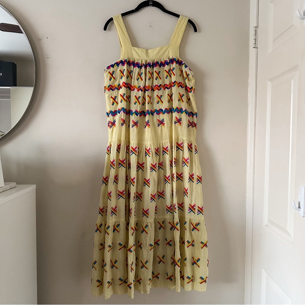 All Things Mochi Baby Yellow Midi Dress - Colorful Embroidered Detailing